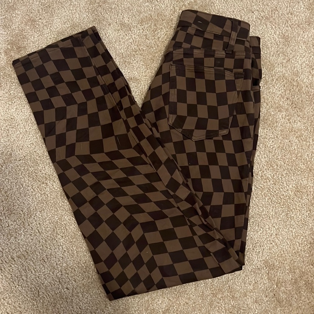 H&M Brown Checker Split Hem Jeans